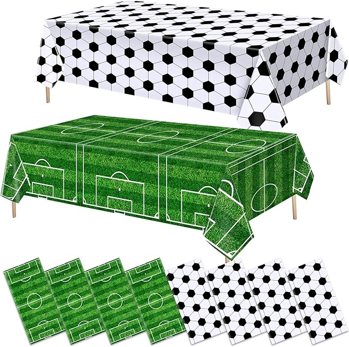 Mixweer 8 Pcs Soccer Plastic Tablecloth Birthday Party Decorations 54 x 108 Inch Soccer Field Rectangular Plastic Table Cover for Sports Theme Fan Sports Event Game Day Birthday Party Supplies