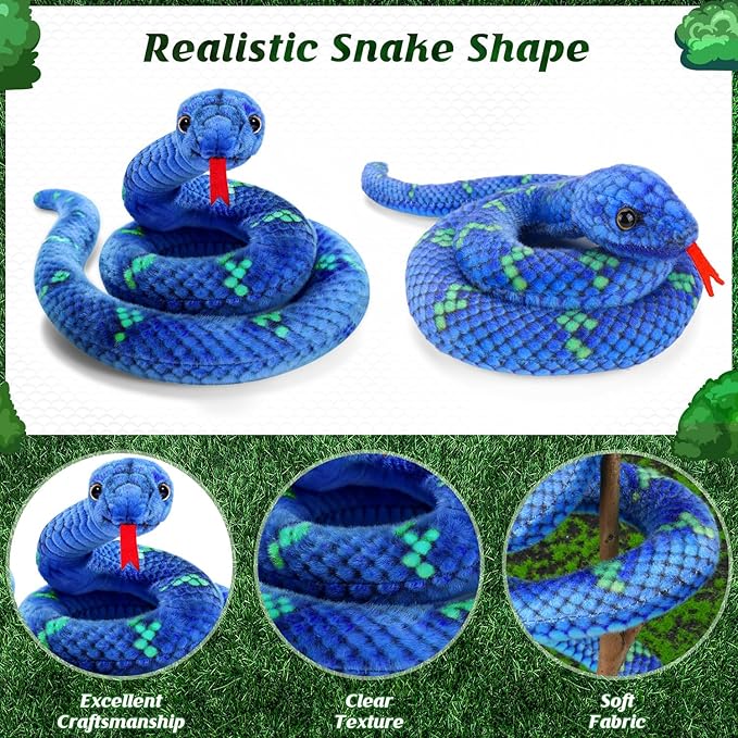 Snake Plush, Stuffed Snake Animal, 27 in Small Toy Snakes for Kids, Giant Stuffed Animals, Lifelike Plush Snake for Birthday Present Party Prank Prop (Blue)