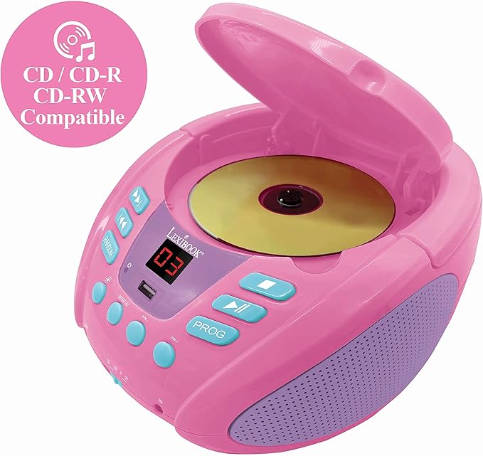 Lexibook Unicorn - Bluetooth CD Player for Kids – Portable, Multicoloured Light Effects, Microphone Jack, Aux-in Jack, AC or Battery-Operated, Girls, Boys, Pink, RCD109UNI