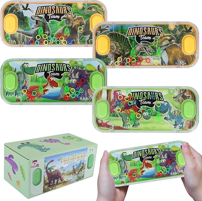 SevenQ Handheld Water Games, 4 Packs Dinosaur Theme Water Toss Ring Game Aqua Toy Water Ring Game for Kids Stocking Stuffers