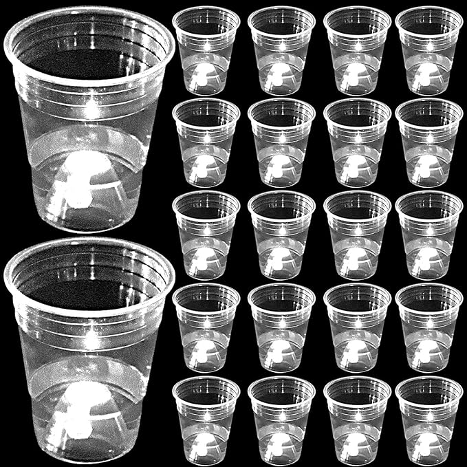 mishunyus 40 Pack Glow Cup,16 oz. - White Cups - Cold Cups for Party, Drinking Cups for All Occasions, Birthday Party,Club party Decoration Weddings, BBQ, Beach, Holidays