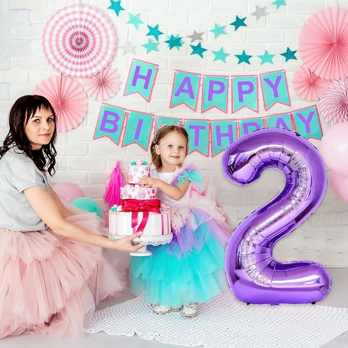 40 Inch 2nd 20th Birthday Number Balloon, Purple Foil Giant Number 2 Balloons, Self Inflating Number Balloon for Women Happy Birthday Party Anniversary Graduation Party Decoration Girls Kids Supplies