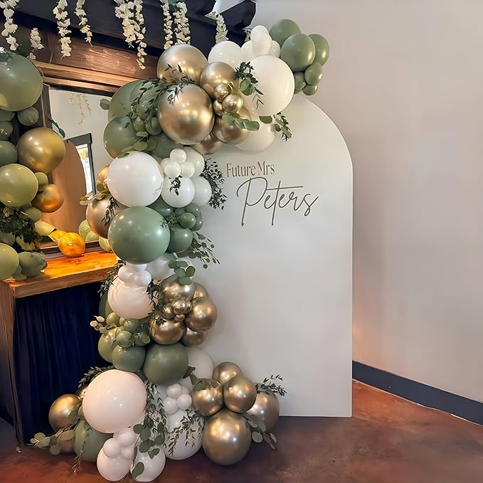 Dusty Sage Green and Gold Balloons, 12 Inch Retro Olive Green White Gold Latex Muted Balloon Set for Girls Birthday Wedding Jungle Baby Bridal Shower Camp Bachelorette House Warming Party Decorations