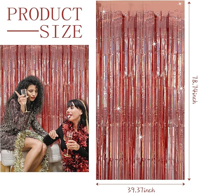 3 Pack Rose Gold Fringe Curtain Backdrop Birthday Bachelorette Party Decorations Metallic Tinsel Streamers Foil Backdrop Christmas Graduation Wedding New Year Party Decorations