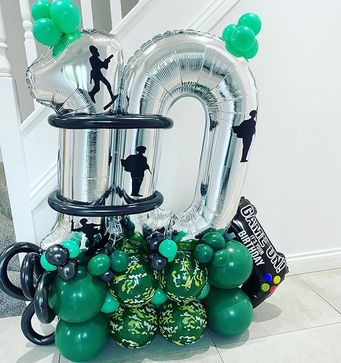 Paready Camo Balloons, 50 Pcs Green and Brown Balloons, Camouflage Army Balloon, 12 Inch Dark Sage Green Black Balloons Latex for Birthday Baby Shower Camping Woodland Hunting Jungle Party Decorations
