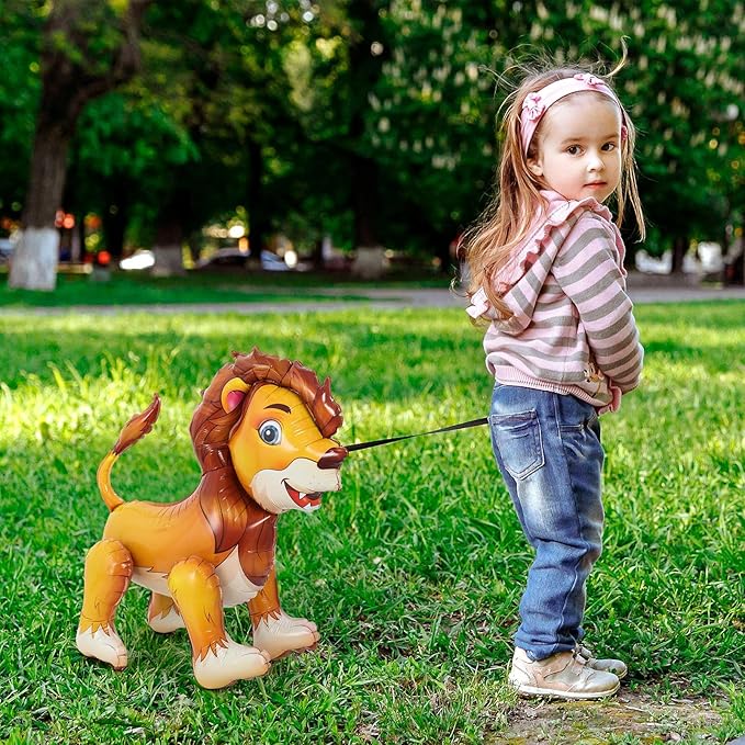 Standing Lion Balloon, 21''L x 24''H Large Jungle Safari Animals Foil Balloons, Walking Lion Balloons for Kids Wild Zoo Party Baby Shower Birthday Decor Supplies