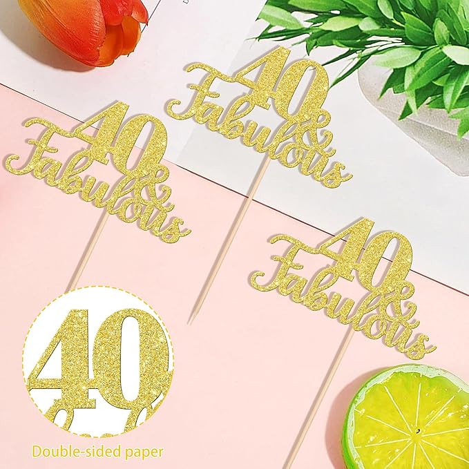 12 PCS 40 and Fabulous Centerpiece Sticks Double Sided Happy 40th Birthday Table Flower Centerpieces Sticks Cheers to 40 Floral Decorations for 40th Birthday Anniversary Party Supplies Gold