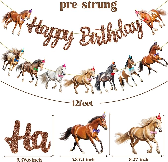 Horse Happy Birthday Banners Horse Birthday Party Decorations 2PCS Racing Horse Banner Horse Birthday Party Supplies for Western Horse Themed Baby Shower Supplies