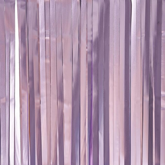ParyWoo Light Purple Streamers 2pcs Tinsel Backdrop 8.2FT Metallic Lavender Foil Fringe Streamer Curtains Photo Booth Backdrop for Halloween Baby Shower Bachelorette Wedding Party Decorations