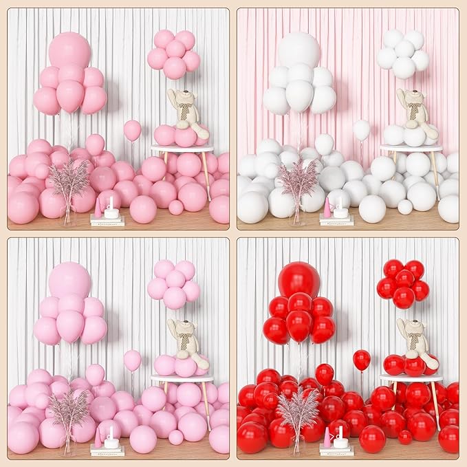 Amandir 153pcs Red Pink Balloon Arch Garland Kit, Different Sizes 18 12 10 5inch Red Pink White Latex Heart Confetti Valentines Balloons for Birthday Proposal Wedding Galentines Day Party Decorations