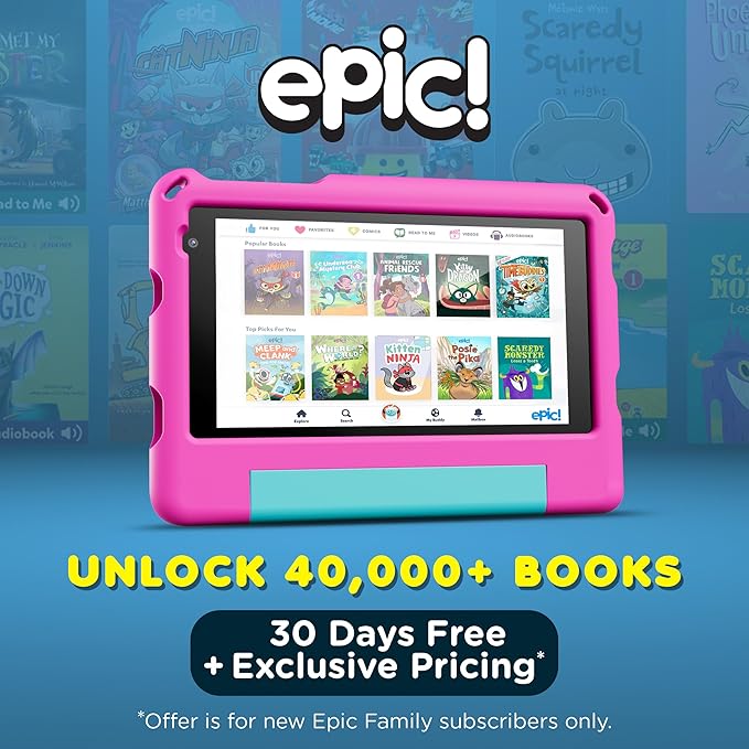 Contixo A7 Kids Tablet with 14 Apps, Lingokids & Epic, 7" HD Screen, Android 15, Parental Controls, WiFi, 3+32GB Storage, al Tablet for Kids Ages 3-12, Boys & Girls Gift, Pink