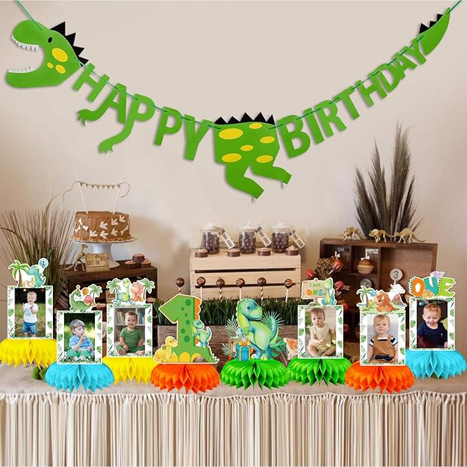 One a Saurus Birthday Decorations, Dinosaur 1st Birthday Party Supplies Honeycomb Centerpiece for Table, Dinosaur First Birthday Party Decorations Boys Photo Table Centerpiece Party Supplies