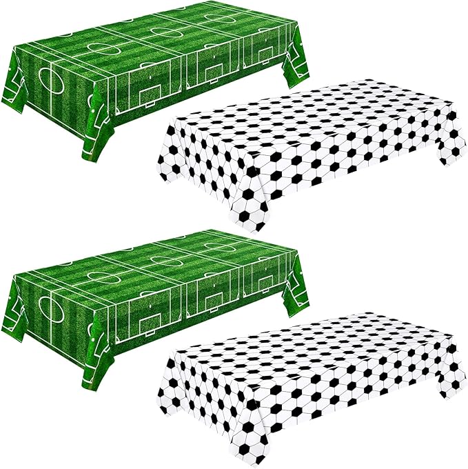 Mixweer 4 Pcs Soccer Plastic Tablecloth Birthday Party Decorations 54 x 108 Inch Soccer Field Rectangular Plastic Table Cover for Sports Theme Fan Sports Event Game Day Birthday Party Supplies