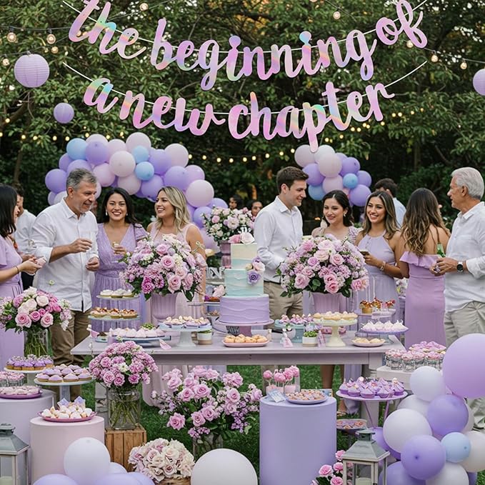 BEISHIDA Double-Sided Rainbow Pink The Beginning of A New Chapter Banner,Farewell Book Themed Housewarming Party Congratulations Decorations,Going away party Retirement Garland,Graduation Sign 2026 Banner