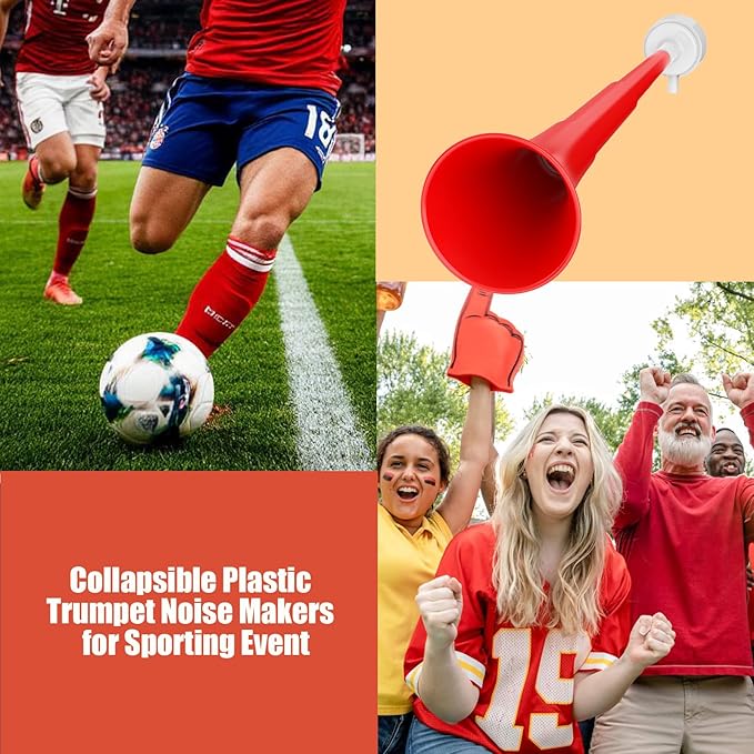 Collapsible Stadium Horn, Vuvuzela Plastic Blow Horns, Team Cheering Spirit Accessories Noisemakers, Foldable Trumpet Noise Makers for Sporting Events, Football Soccer Games, School Party Supply
