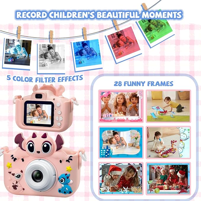 Kids Camera Toddler Digital Camera Little Girls Toy Camera for 3 4 5 7+ Years Old Boys Christmas Birthday Gifts for Kids Digital Camera 40MP Dual Lens 1080P HD Video Selfie Camera 32GB SD Card SP