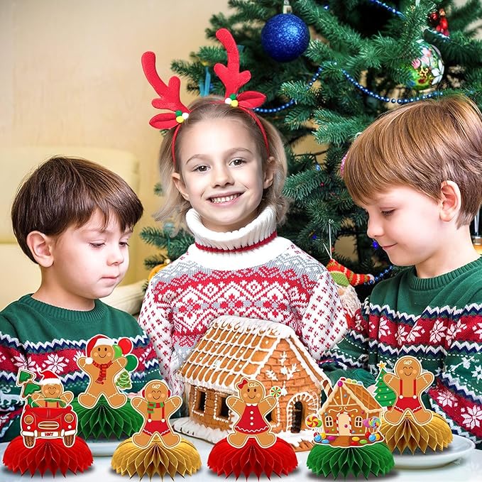 10 Pcs Christmas Honeycomb Centerpieces Gingerbread Christmas Table Centerpiece Gingerbread Decorations for Winter Holiday Merry Xams Party Favor Supplies