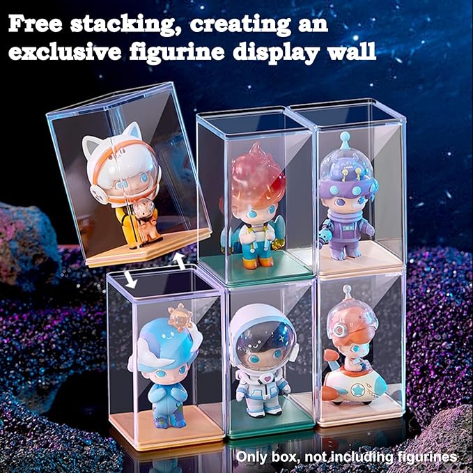 4 Pack Mini Figure Display Case 3x3x4.5 inch Clear Acrylic Stackable Figurine Storage Cabinet for Blind Box Minifigure Collectibles Dolls