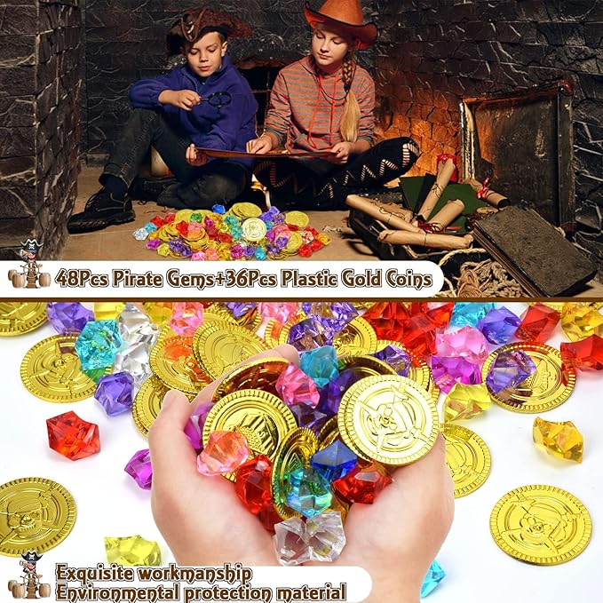 168Pcs Pirate Party Favors Supplies, Pirate Birthday Party Decorations, Pirate Gift Bags with Pirate Eye Patch Mustache Gold Coins Gems Tattoos for Kids Boys Pirate Birthday Party Goodie Bag Fillers