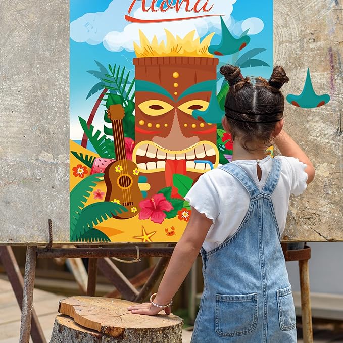 ASTARON Pin The Nose Game for Hawaiian Luau Party Pin Game for Aloha Tiki Party Supplies Tropical Party Game,Family Classroom Activities