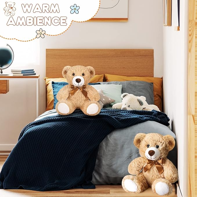 Zhanmai 18 Pcs 14 Inch Bears Stuffed Animal Bulk Gifts Plush Bear Toys for Birthday Baby Shower Graduation Party Favor(Light Brown)