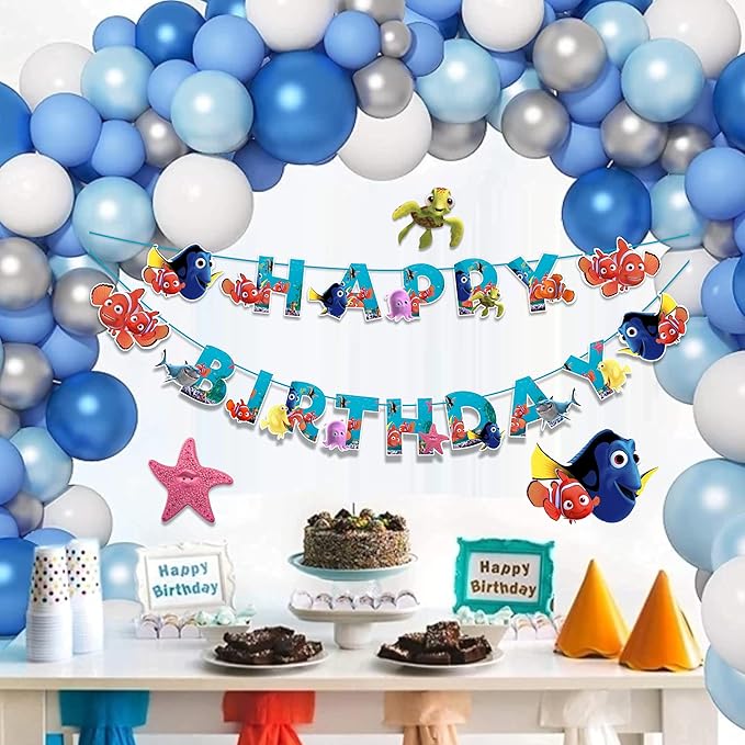 Findng Nmo Happy Birthday Banner – Colorful Underwater Theme Birthday Party Decoration – Durable, Reusable, and Easy to Hang Banner for Birthday Parties – Perfect Party Supplies for Boys and Girls