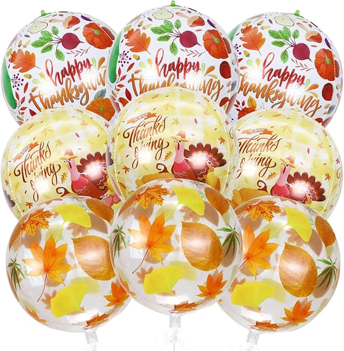 KALOR 22 Inch Thanksgiving Fall Maple Leaf Turkey Balloons, 9 Pcs Orange Large 4D Autumn Foil Balloon for Thanksgiving Party Decorations Supplies