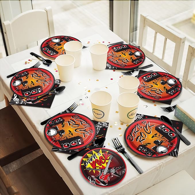 96 Pcs Rock Music Party Supplies Paper Plates Napkins Tableware Set Music Theme Party Birthday Decorations Favors Serves 24