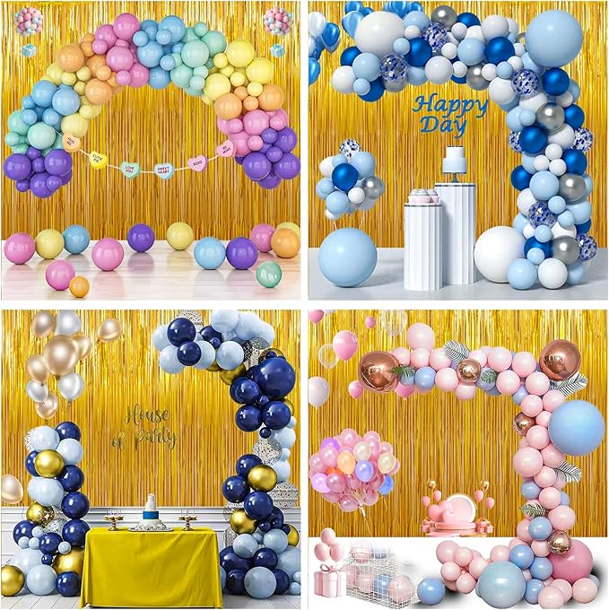 Birthday Party Decorations: 3 Pack 3.3 x 9.9 ft Gold Foil Fringe Curtains Party Supplies, Tinsel Curtain Backdrop for Parties/Birthday/Photo Booth