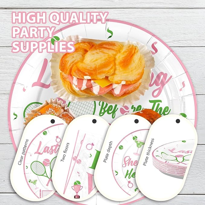 Tennis 96Pcs Bachelorette Party Decorations Last Swing Before The Ring Plates and Napkins Tennis Themed Tableware for Bridal Shower Bride To Be Wedding Bachelorette Party Supplies Serves 24