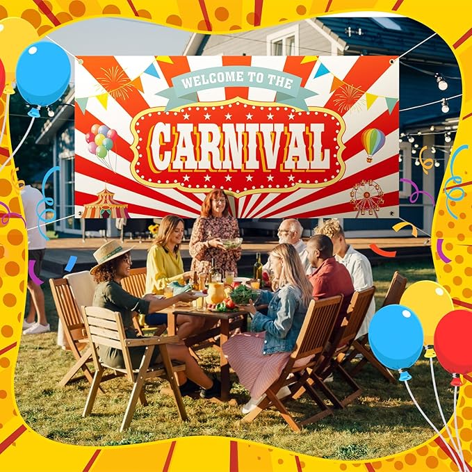 Welcome to the Carnival Banner Carnival Decorations Circus Party Supplies Backdrop for Circus Theme Party Decorations Birthday, 71 x 35 Inch