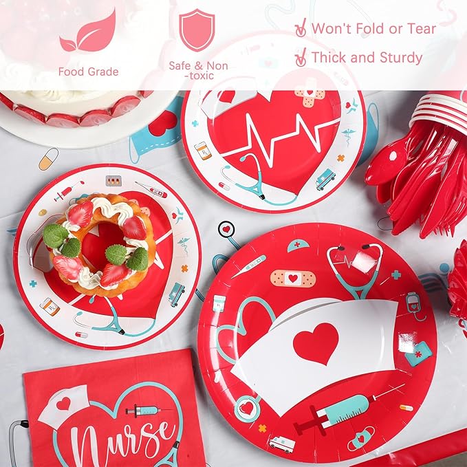 Zubebe 173 Pcs Nurse Graduation Party Supplies 2026 Serve 24 Guests Congrats Nurse Banner Dinner Dessert Plates Cups Napkins Tablecloth Medical Birthday Party Tableware Set for Rn Doctor Graduation