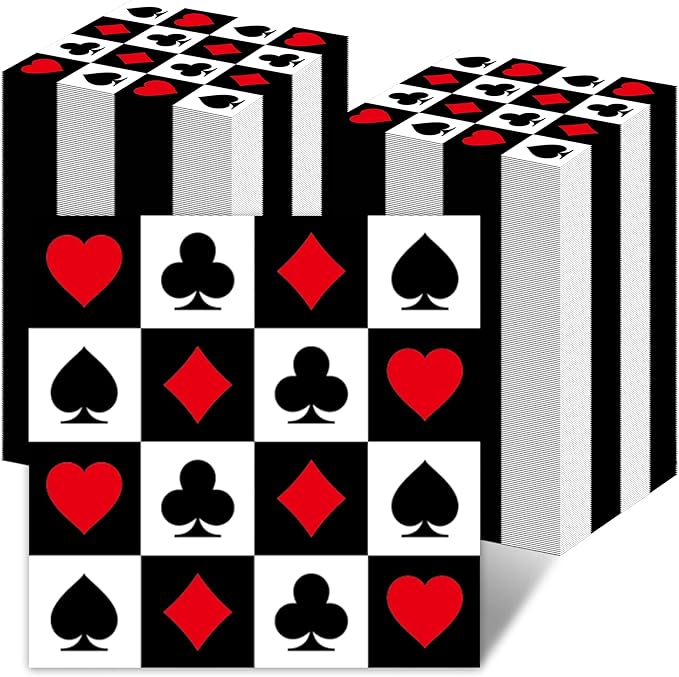 200Pcs Casino Poker Card Party Napkins Las Vegas Theme Party Paper Napkins Casino Poker Disposable Party Napkins Set Texas Holdem Paper Luncheon Napkins Casino Poker Card Theme Party Supplies