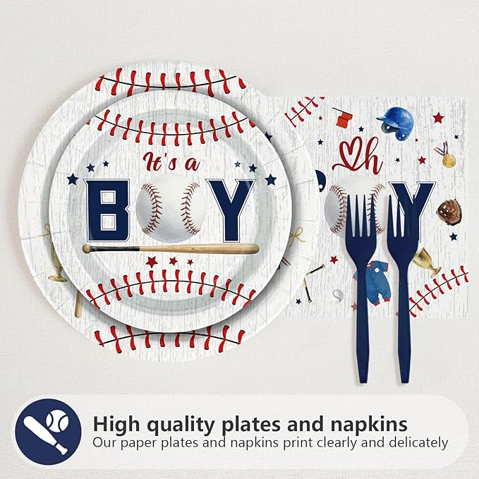 Grencian 96 Pcs Baseball Baby Shower Party Supplies It‘s A Boy Paper Plates Napkins A Little is on The Way Plates Baseball Theme Baby Shower Party Decorations for Boy Serves 24