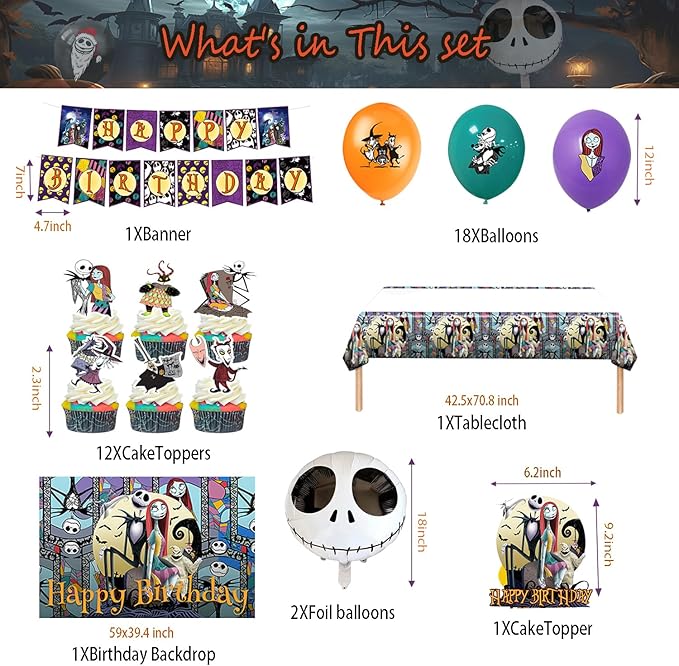 Birthday Party Decorations, Magical Wizard Pirate Halloween Horror Night Themed Party Supplies - Happy Birthday Banner, Balloons, Backdrop, Tablecloth, Cake Inserts Set-Gold