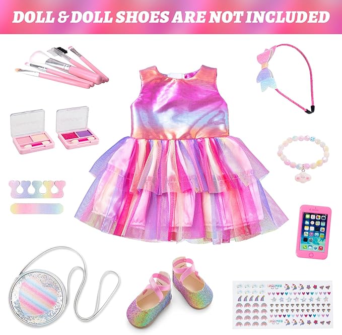 ZITA ELEMENT 18 Inch Doll 14 Pcs Accessories Makeup Set with Dress for Generation Doll Makeup Beauty Set for Girl Doll(No Doll), ZT-AG-HZP-14B