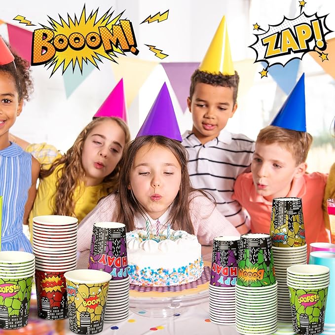 100 Pcs 9 oz Hero Disposable Paper Cups Hero Boom Party Supplies Bulk Party Disposable Coffee Cups for Tea Beverage Hot Cold Drinking Holiday Picnic Cocktail Wedding Home Offices