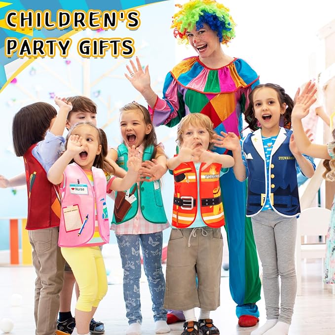 Cozypower 36 Pcs Kids Community Helper Dress Up Vest Career Costumes Toddler Girls Boys Career Day Costumes Cosplay for Pretend Play Doctor Police Fireman Car Racer Cowboy Farmers Worker