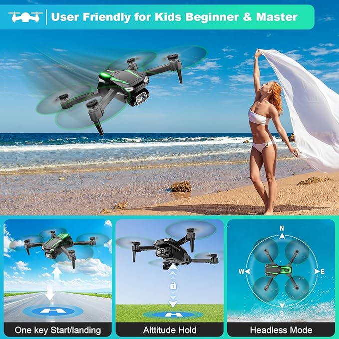 Drone with Camera, 1080P HD FPV Foldable Drone for Kids Adults Beginners, Brushless Motor RC Quadcopter with Stable Hover, Gestures Selfie, Waypoint Fly, 3D Flips, One Key Start, 2 Batteries