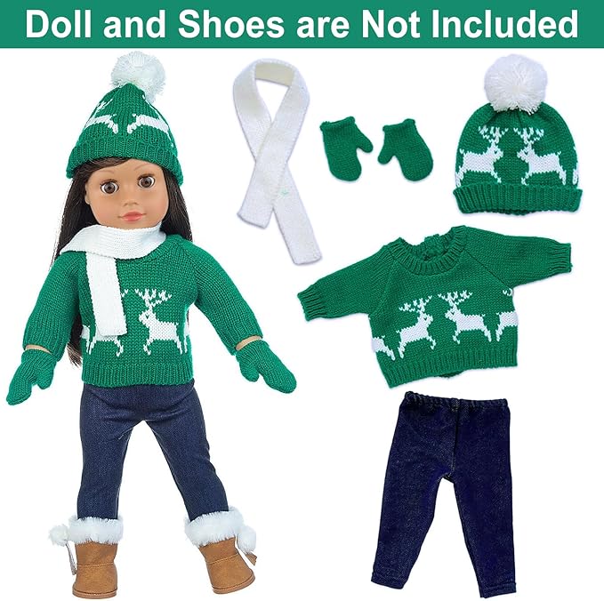 Ecore Fun 2 Sets American 18 Inch Doll Clothes Winter Christmas Outfit and Accessories Including Sweaters Trousers Hats and Scarfs