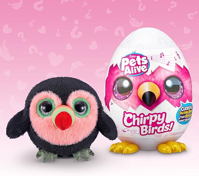 Pets Alive Chirpy Birds (Toucan) by ZURU, Electronic Pet That Speaks, Giant Surprise Egg, Stickers, Comb, Fluffy Clay, Bird Animal Plush for Girls