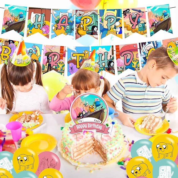 Time of Adventure Party Decorations,Adventure Birthday Party Supplies Includes Banner- Cake Topper - 24 Cupcake Toppers - 18 Balloons