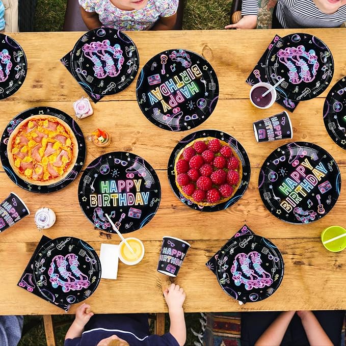 250Pcs Roller Skating Party Supplies Skating Birthday Plates Napkins Cups Neon Let’s Roll Disposable Paper Tableware Set for Kids Boys Girls Roller-Skate Birthday Party Decoration Serves 50