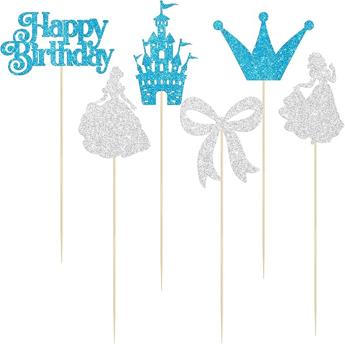Gyufise 12Pcs Princess Centerpiece Sticks Birthday Bowknot Castle Birthday Table Flower Centerpieces Sticks Crown Bow Party Decorations for Bridal Shower Birthday Wedding Party Supplies Blue