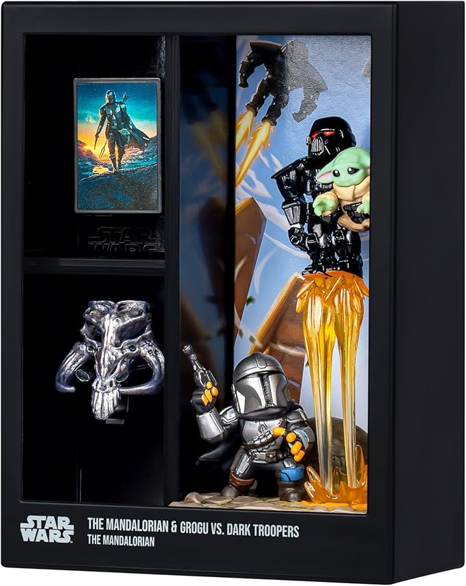 Fandrop - Star Wars: The Mandalorian™ - The Mandalorian & Grogu vs Dark Troopers, Displayable Diorama, Artifacts & Scene Marker to Enhance Collection, 4 Star Wars to Collect