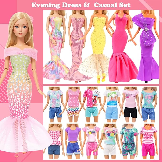 BARWA 116 Pack Doll Clothes and Accessories 5 Wedding Gown Dresses 9 Fashion Dresses Slip Dress 3 Tops 3 Pants 2 Swimsuits Bikini 16 Shoes 15 Hangers and 63 Accessories for 11.5 inch Doll