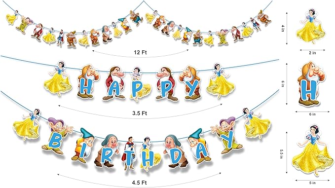 "Snow White and the Sevn Dwafs Theme Birthday Party Supplies – Princess Fairy Tale Decorations for Girls Birthday and Magical Celebrations – Includes Cake Toppers, Banners, Cupcake Picks & Garland"