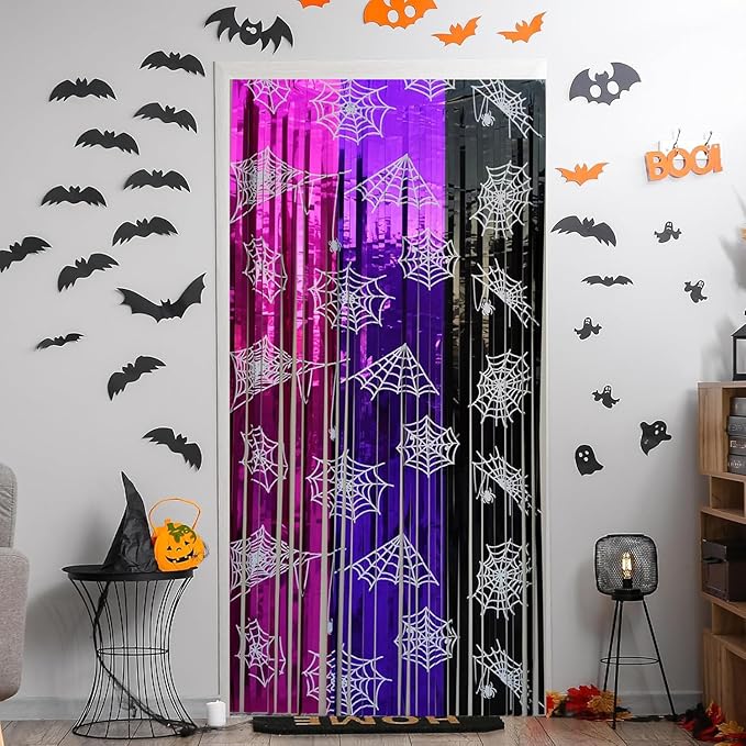 Wednesday Birthday Party Supplies 2 Pack Wednesday Party Streamers Backdrop Tinsel Foil Fringe Curtains Halloween Party Decorations Pink Purple and Black Background for Girls Birthday Party Supplies