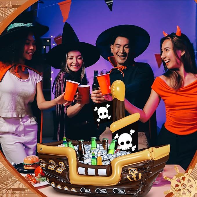 Zhanmai Inflatable Pirate Ship Drink Cooler Inflatable Serving Bar Food Container for Summer Carniva Mardi Gras Pirate Birthday Party Favor Supplies Decorations(Bright Colors,Fun)