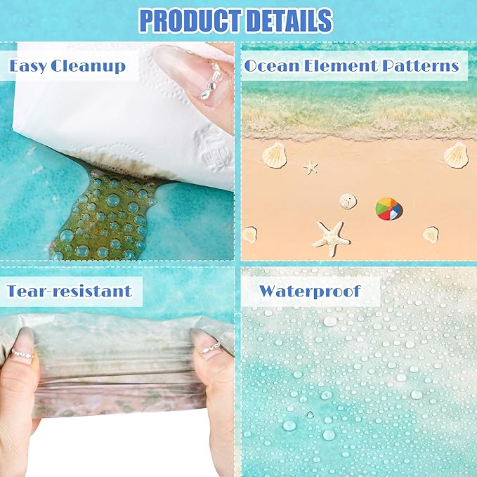 Kochorie Summer Beach Tablecloth Roll with Cutter Box 100 Ft X 54 Inch Beach Themed Party Tablecover Disposable Beach Ball Plastic Tablecloth Ocean Backdrop for Summer Beach Pool Birthday Party Supply